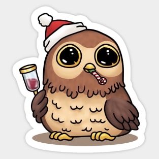 Christmas Owl with Wine Sticker